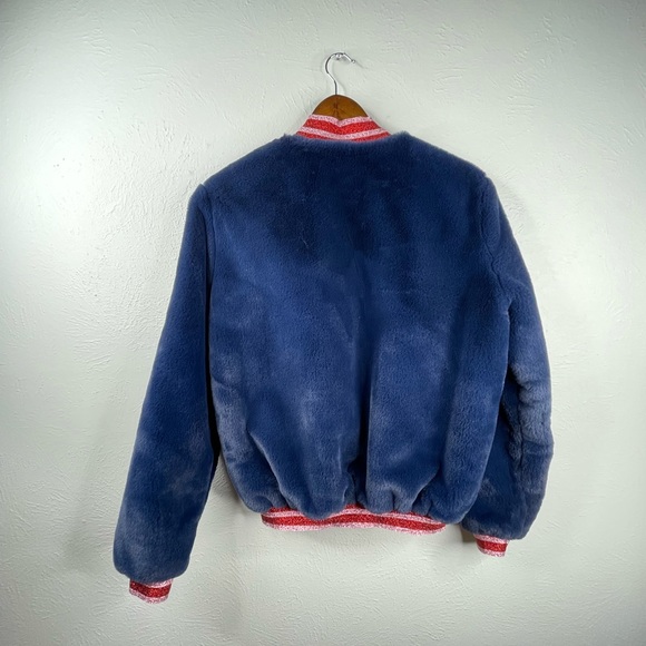 Noble 31 Faux Fur Navy Blue Bomber Sparkle Trim Pink Res Jacket Eras Outfit XS - Picture 4 of 9